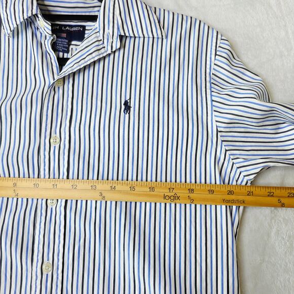 Ralph Lauren Sport Button Down Shirt 10 Blue Striped Cotton Preppy Classic - Picture 10 of 11